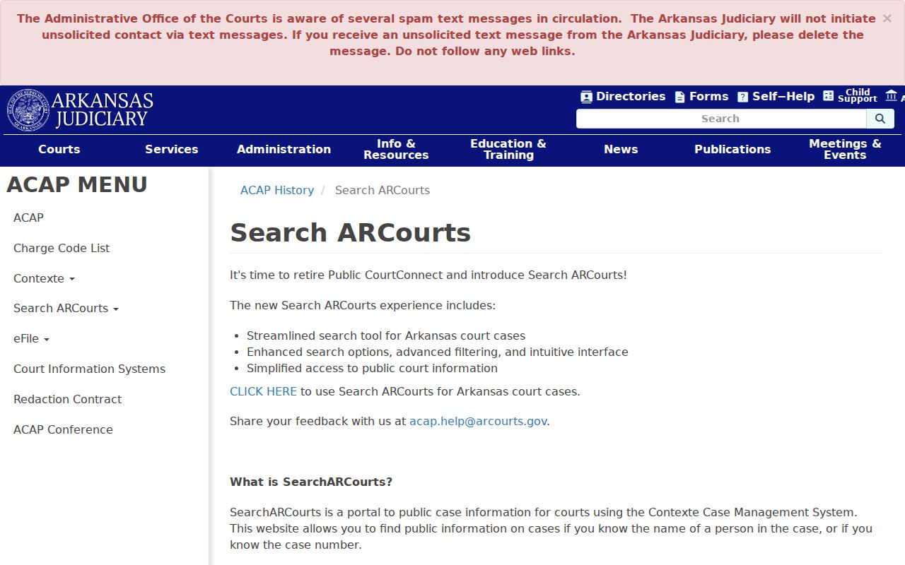 Arkansas criminal court case Search ARCourts help page