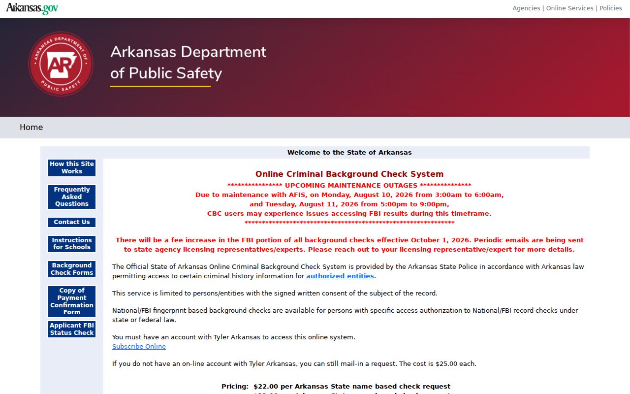 ACIC Arkansas criminal history CBC portal