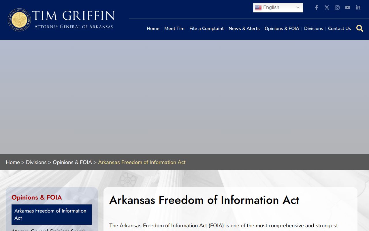 Arkansas criminal record Freedom of Information Act guidance